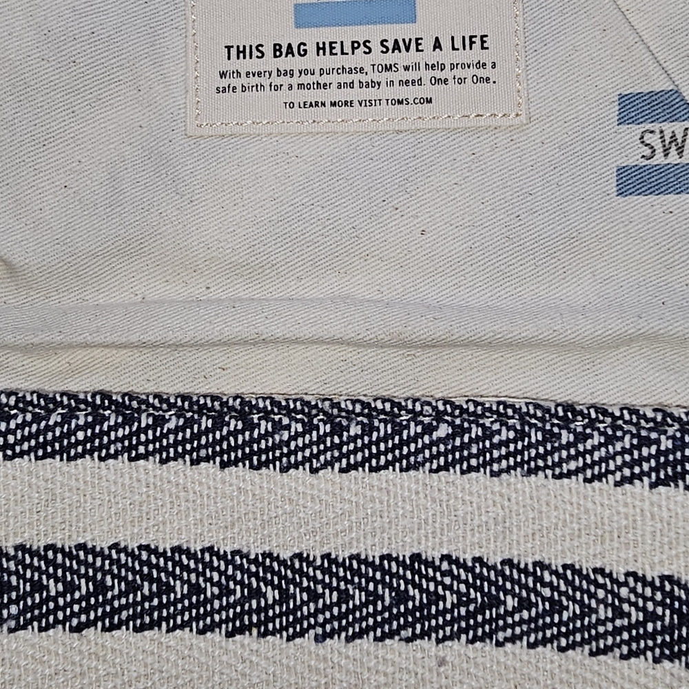 TOMS Navy Cream Riviera Stripe Mix with suede strap and tassel